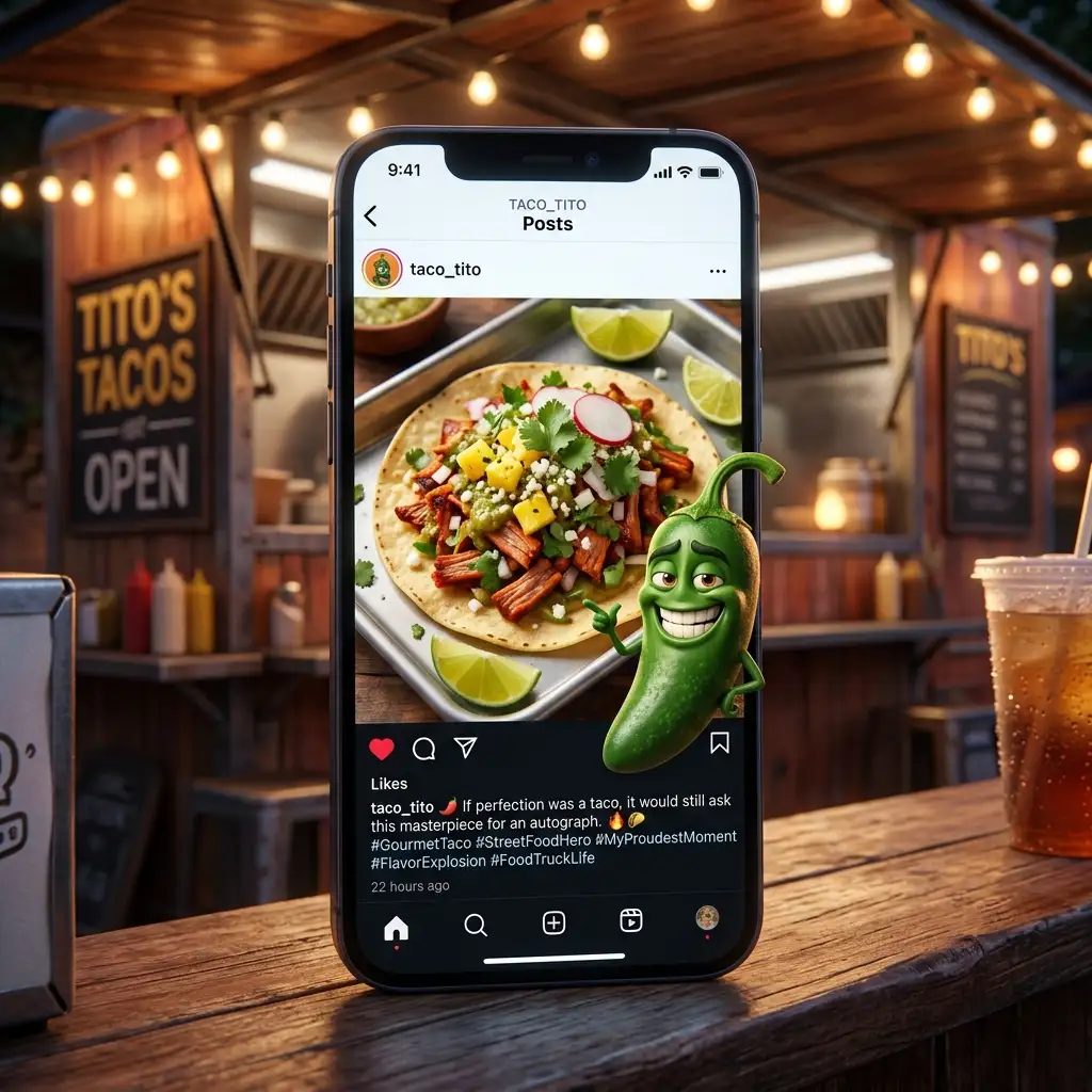 Food photo with character overlay ready to post